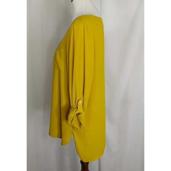 LOFT Blouse M Yellow Tab Sleeves Boat Neck Career Lightweight - Picture 5 of 7
